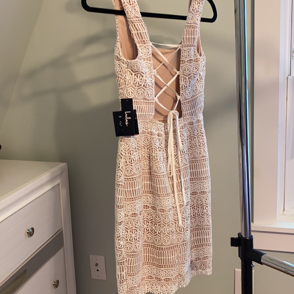 Lulu’s lace dress with corset style tie back